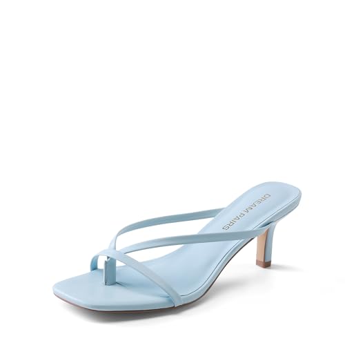 Image of DREAM PAIRS Kitten Heels for Women Flip Flops Slip on Low Heels Open Square Toe Thong Heeled Strappy Sandals Slides Comfortable Dress Shoes