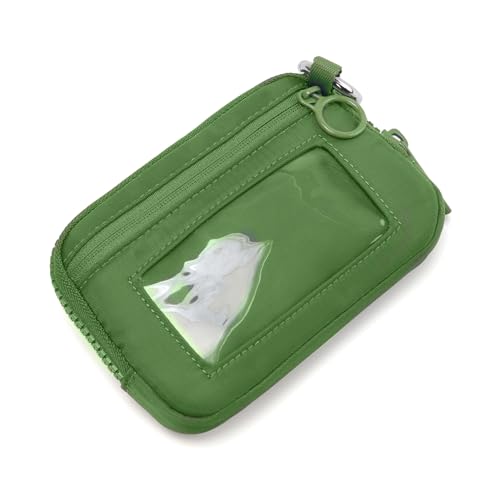 Image of The Iris Wallet Zipper Mini Coin Purse Keychain ID Holder Wallet | Zip Card Case with ID Window Purses for Women Mini Portable Keychain Wallet,Meadow Green