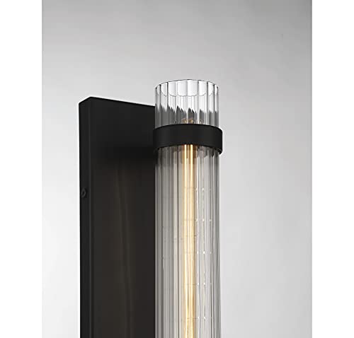 Image of Savoy House 9-996-1-89 Willmar Industrial Modern Clear Ribbed Glass Rectangular Wall Sconce, 1-Light 60 Watt, 16 inch H x 5 inch W, Matte Black