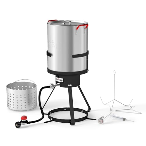 Feasto 30 QT Turkey Fryer & Crawfish Boiler 2-in-1 Kit, Outdoor Aluminum Pot with Basket & Burner, Perfect for Crawfish, Crab, Shrimp and Lobster Boiling