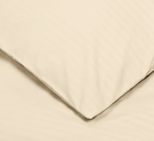 Amazon Basics Bettwäsche 135x200 2teilig Mikrofaser, Bettbezug 135 x 200 cm & 1 Kissenbezug 80 x 80 cm, mit Druckknöpfen, Beige, Gestreift – Ansicht 5