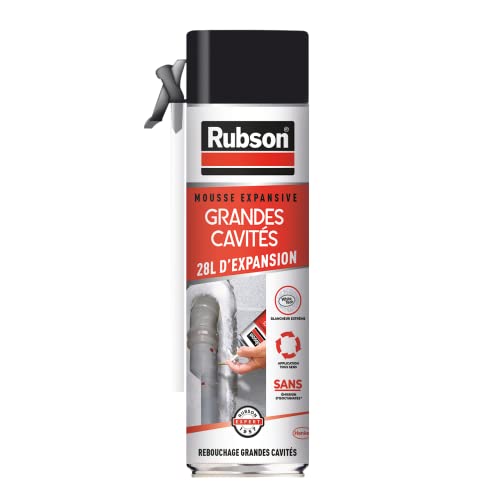Rubson - Rubson Mousse Expansive Grandes Cavités (aérosol de 550 ml) – Mousse polyuréthane de remplissage à forte expansion – Isolant blanc applicable dans tous les sens