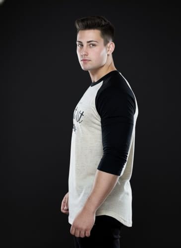 Image of HOT BUTTON Original East Coast Raglan Full Sleeve T-Shirt, Oatmeal Melange and Black, Graphic Print
