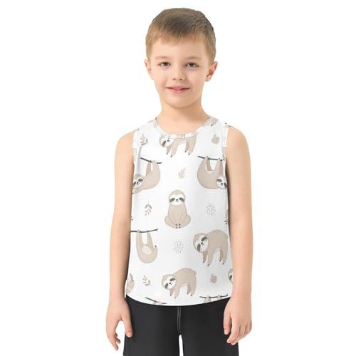 J JOYSAY Cartoon Sloth White Boys Tank Top Sleeveless Muscle Shirts Quick Dry Active Sport Workout Kids T-Shirts 3-15T2
