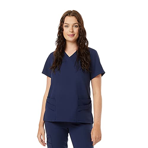 SPECTRUM UNIFORMS Wynd Women's Scrub Top Medical Uniform V-Neck Top Stitch Soft Fabric Outfit Ideal for Women at Hospital Workspace Medical Practice and Professionals Workwear Doctor Coat Navy Blue
