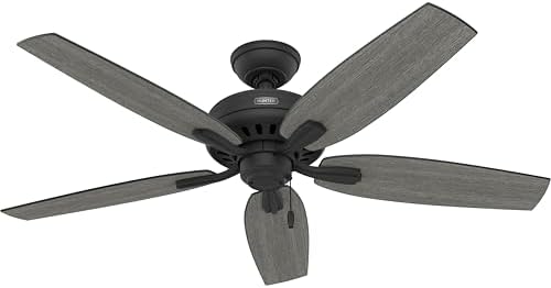 Hunter 52 inch Indoor Ceiling Fan No Light with Pull Chain - Black Ceiling Fan without Light, Standard Mount, 5 Blades, For Bedroom, Living Room, or Kitchen, Quiet - Newsome 52397, Matte Black