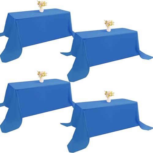 Image of 4 Pack Rectangle Tablecloth 90x132Inch Blue Rectangle Tables Washable Polyester Table Cover for Wedding Dining Table Buffet Parties Banquet Decoration(Blue)