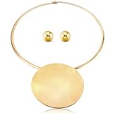 Yinkin African Jewelry Sets Gold Necklace Earrings, African Statement Collar, Stud Earrings for Nigerian Costume Party Jewelry Accessories for Halloween Women