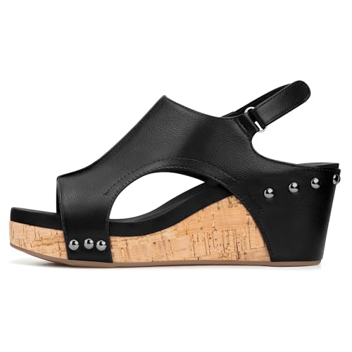 Image of PARTY Women's Wedge Sandals With Buckle Ankle Strap for Dressy Summer