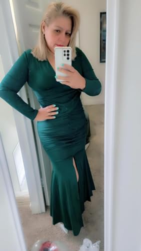 Image of Women's Elegant Formal Mermaid Maxi Dress Off Shoulder Long Sleeve Wedding Split Evening Gown Prom Cocktail Party Dresses
