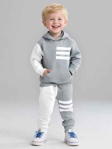 Size 2-6 Years Toddler Boys Clothes Color Blocking Hoodie and Casual Pants 2Pcs Kids Boys Fall Winter Outfits Set4