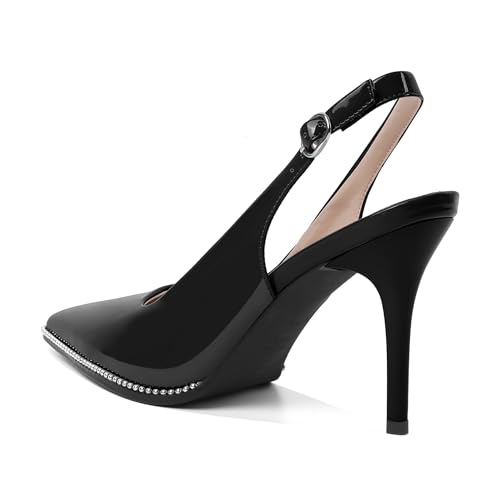 Image of SAMMITOP Women Slingback Heels Stilettos Closed Pointed Toe High Heel Silver Beaded Pumps Comfortable 3.5 Inch High Heels for Women Dressy Shoes
