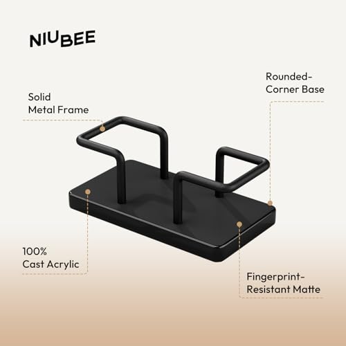 Image of NIUBEE Acrylic Business Card Holder: Metal Business Card Display Stand for Desk - Frosted Gift Card Organizer for Office, Reception, Desktop (Black) - 2pack
