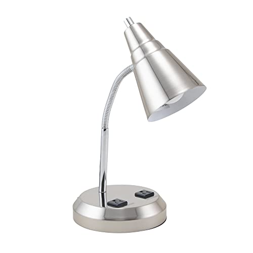 V-LIGHT Charging Outlet CFL Desk Lamp with 2 Grounded 2.5A Power Outlets and Adjustable Gooseneck Arm (VS20105BN)