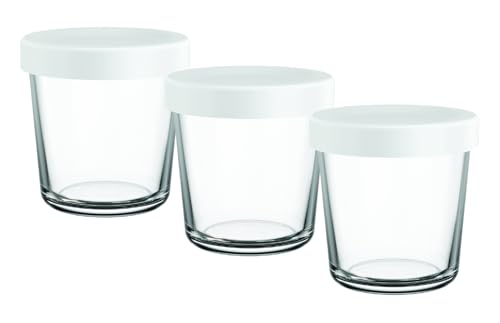 Tefal Lot de 3 pots en verre 140 ml avec couvercle plastique, Compatible Cake Factory XA633110