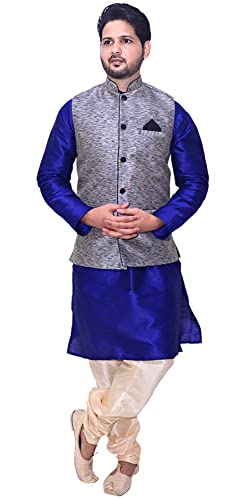 Image of Men's Silk Kurta Pyjama With Waistcoat