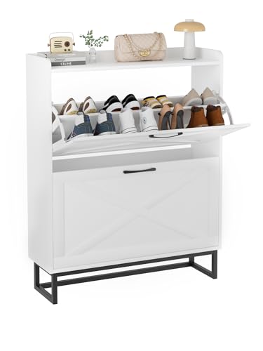 FiveWillowise Schuhschrank mit 2 Klappen, Schuhregal für Flur,...