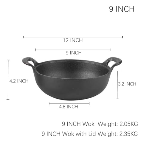 Image of 9 inch Cast Iron Wok with Handles, Grilling Pan, Use in the Oven, on the Stove, or on the Grill (9 inch)