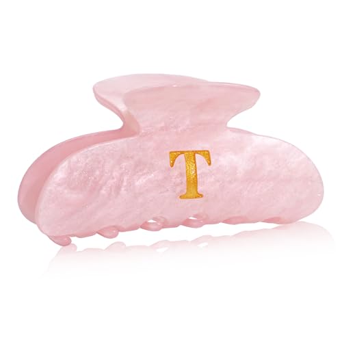 Image of Acrylic Letter Hair Clips for Women - Pink Monogram Hair Claw Alphabet Large Hair Clip, Fashion Glitter Claw Clips Elegant And Durable Hair Accessory, Letter T