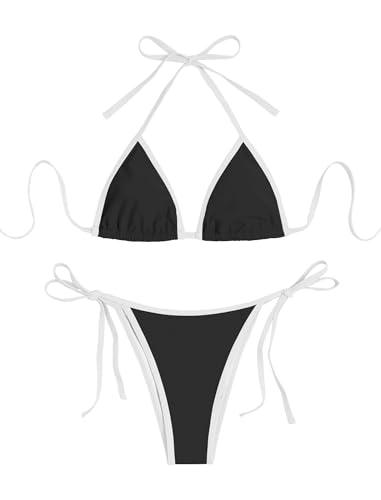 Image of ZAFUL Womens Printed Triangle Bikinis 2 Piece Halter Bikini Sets High Cut Bathing Suit Side Tie Swimsuits
