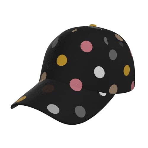 Gorra de béisbol con visera curva y puntos coloridos