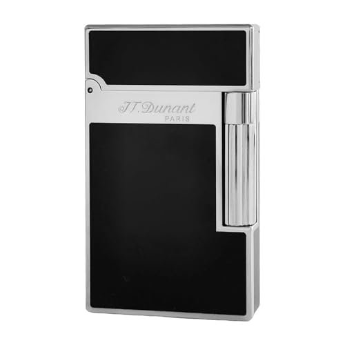 JTDunant Classic Black Lacquer Lighter Ligne 2 Style Brass Lighter Iconic Ping Sound Adjustable Soft Flame Luxury Gift for Him Fathers Day Anniversary Best Man (Silver)