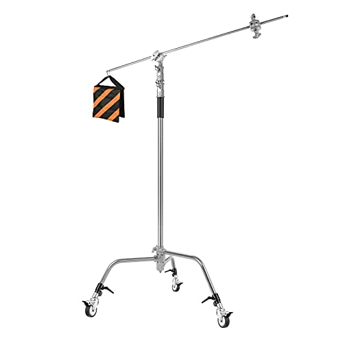 Soonpho 100% Stainless Steel Heavy Duty Light Stand with Wheels & Sandbag, Adjustable Reflector C-Stand with Holding Arm and Adjustable Leg,for Photography Studio Video Reflector,Monolight,Softboxes