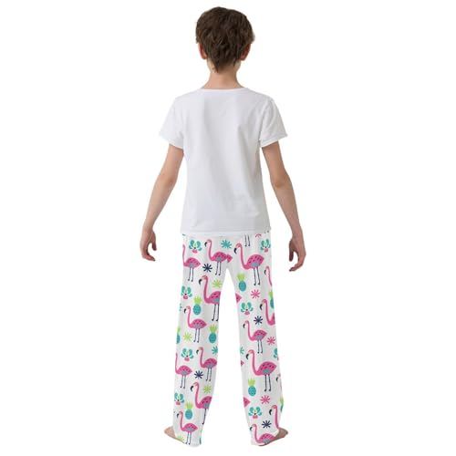 Lovely Flamingo Pineapples Boys Long Pants Soft Trousers Elastic Waist Kids Lounge Bottoms with Pockets S-XL3