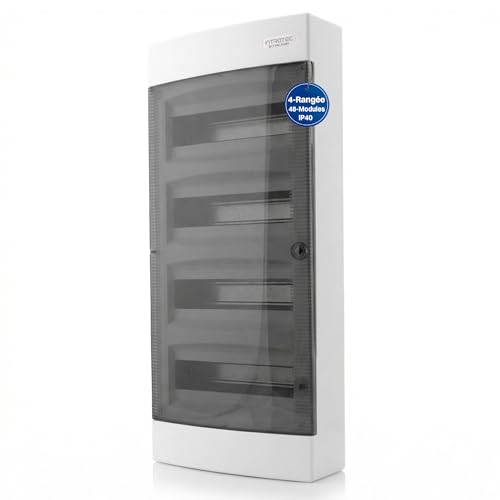 Intratec Coffret de distribution en saillie, IP40 – Boîtier de distribution intérieur, coffret avec porte transparente pour installation en pièce sèche,...