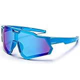 LOJUDI Kids Sunglasse Sports for Boys Girls - Lightweight TR90 Frame UV Protection Cycling Cricket Ski Running Mirrored Childrens Sun Glasses - Blue/Blue