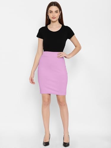 Image of Mehrang Formal Pencil Skirt, Women's Stretchable Pencil Midi Skirt, Cotton Blend Stretchable Knee Length Pencil Skirt with Elasticated Waist Belt