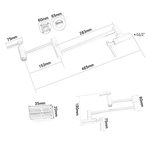 Robinet de cuisine pliant laiton mural double articulation or brossé - 7