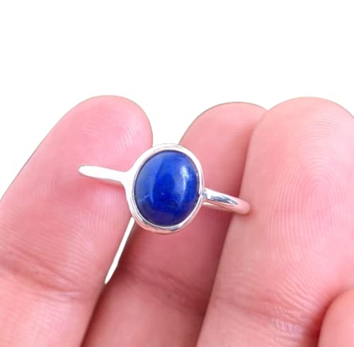 Bague Lapis Lazuli Bague en argent sterling 925 Forme ovale naturelle Pierre précieuse bleu profond Bague pour femme faite à la main