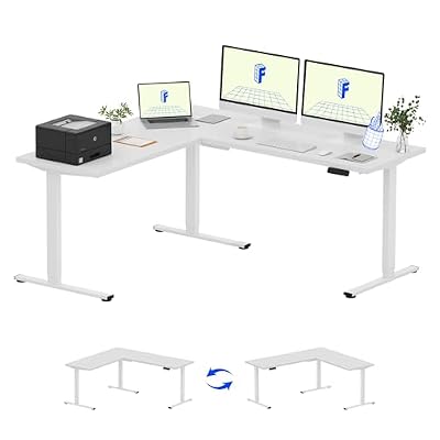 FLEXISPOT 71 x 63 Reversible L-Shaped Corner Standing Desk, White