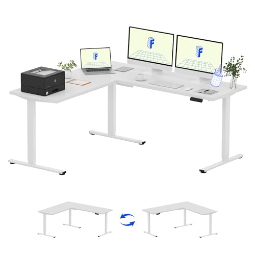 FLEXISPOT 71 x 63 Reversible L-Shaped Corner Standing Desk, White