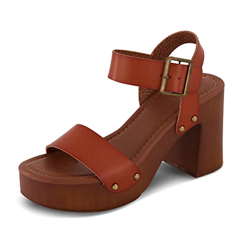Dunes Sandalia Perú de madera sintética para mujer, con tecnología Comfort Foam y LiteSole, anchos disponibles, Whisky, 37 EU