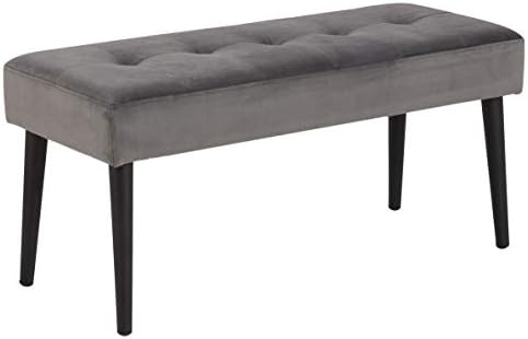 Gloria Bench with Grey Velvet Cover and Black Metal Legs, Upholst...