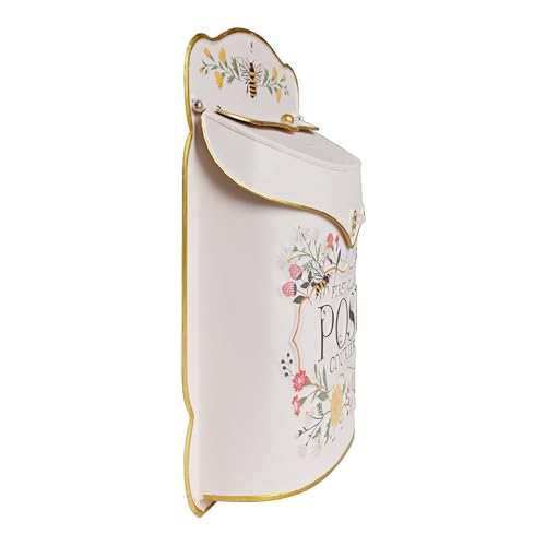 Image of Wall Mount Mailbox for Outside Vintage Mail Boxes for House Outside Metal Door Mailbox Drop Box Antique Style Nostalgic Charm Home Decorative, Flower Pattern, Pink