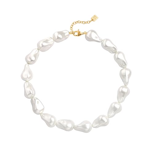 Chunky Baroque Pearl Choker Necklace Statement Big Fake Pearl Necklace Trendy Beaded Adjustable Vintage Jewelry