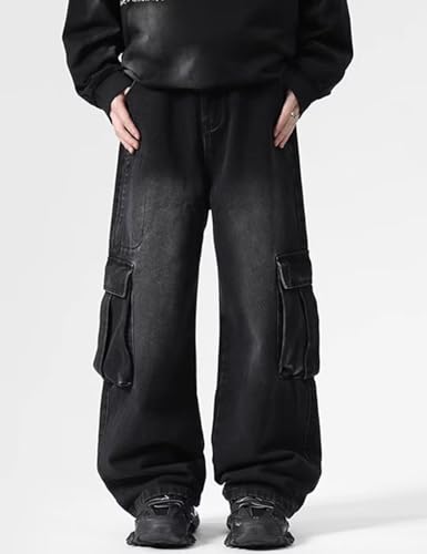Y2K Denim Cargo Denim Sweatpants Vintage Baggy Skater Jeans Streetwear High Waisted Denim Pant3