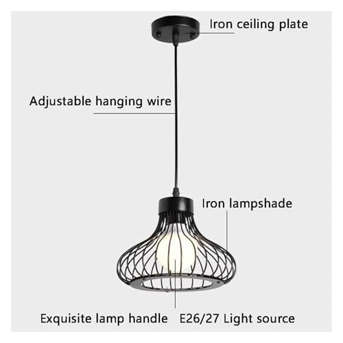 Suspension panier noir E27 de 9 pouces style lustre rétro industriel - 3