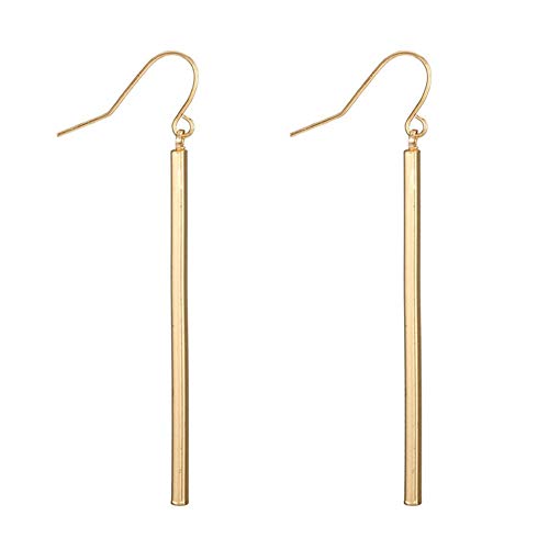 Dcfywl731 Minimal Dainty Gold Plated Dangle Earrings Layered Bar Pendant Neckalce Gold Long Y-Necklace Gold Earrings and Necklaces Set Delicate Lariat Chain Jewelry for Women