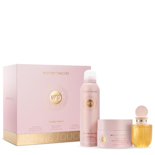 Women'Secret Beauty Confidences Divine Touch Estuche Regalo de Mujer Pack de 3 Piezas Crema Corporal 250ml, Gel de Ducha en Espuma 200ml y Aceite Corporal 100ml