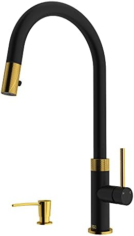 VIGO VG02033MGMBK2 18.63″ H VIGO Bristol Pull-Down Kitchen Faucet with Cleaning soap Dispenser in Matte Brushed Gold and Matte Black