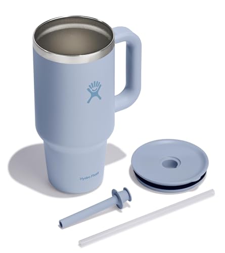 Image of Hydro Flask 32 Oz Travel Tumbler with Handle, Lid and Straw - Insulated Stainless Steel in 32 Oz Surf Blue