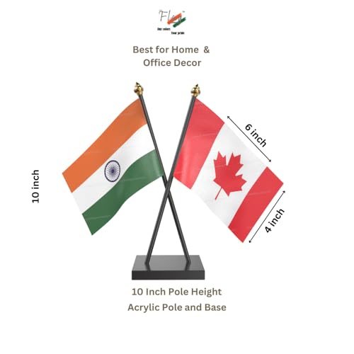Image of The Flag Company Country Cross Table Desk Flags on Acrylic Base with Poles (Length: 10 inches) | Use for Home & Office,Conference (Canada)