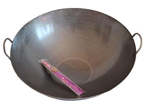 '[ferro wok Ø 50 cm fondo arrotondato, doppio manico] Asia tavoli padella in ferro 20 Wok