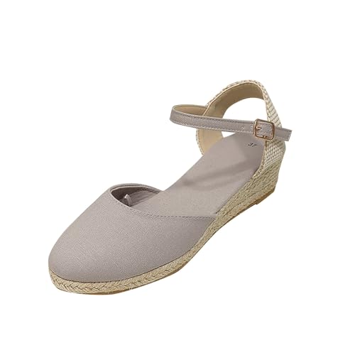 Espadrilles femme bout fermé avec sangle de cheville confortable et talon haut aéré