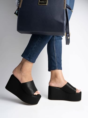 Image of Shoetopia girls Little Black Wedge Sandal - 5 UK (Girls-Little-Black)