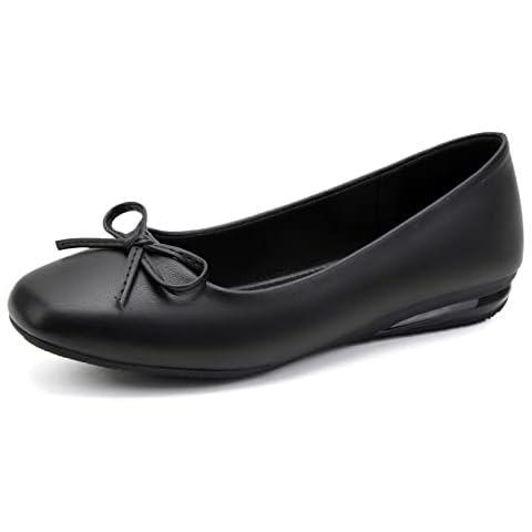 Greatonu Women's Flats Shoes Dressy Ballet Flats Square Toe Memory Foam Slip On Casual Shoes with Bow Knot- 6 UK Black Cover